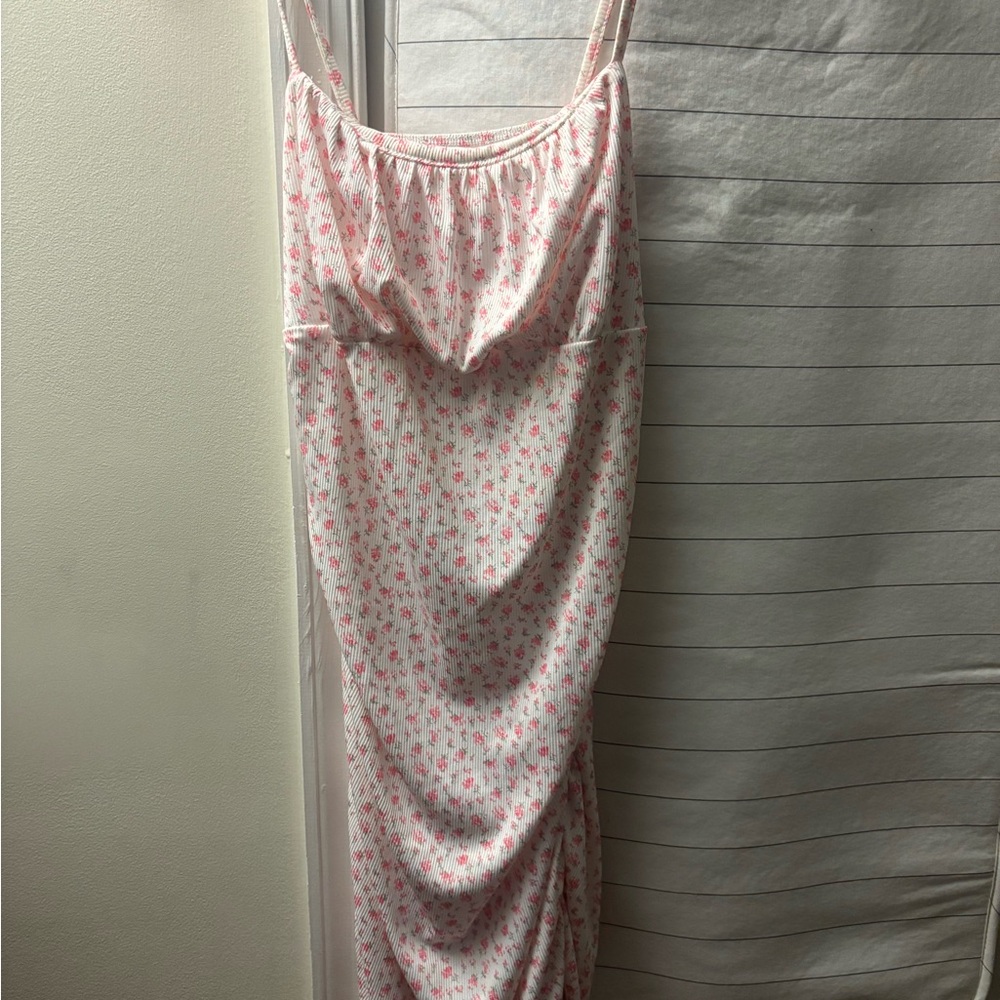 SHEIN Pink and White Floral Midi Dress